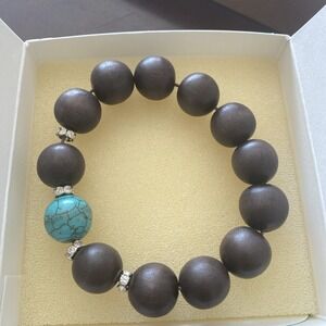 Stella & Dot Summer Soirée Bracelet Wood Beads Turquoise & Crystal Small- Medium